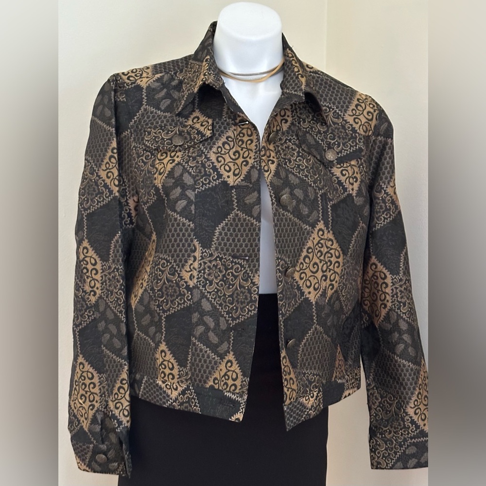 Ruby Rd Black Gold Light Jacket Patch Pattern.Met… - image 1